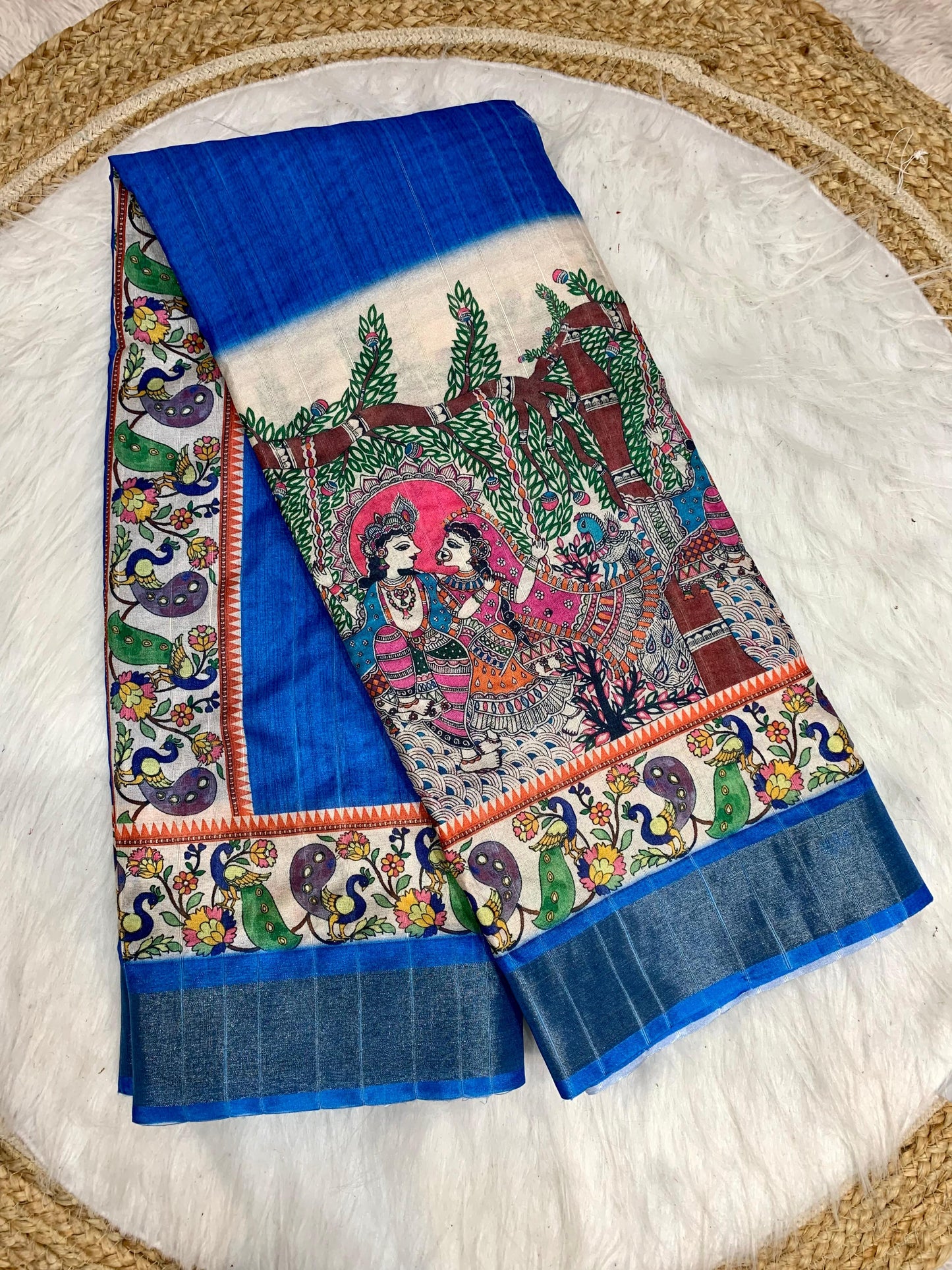 DP-KRISHNA Premium handloom saree with beautiful Radha Krishna design digital print with 6.30 MTR