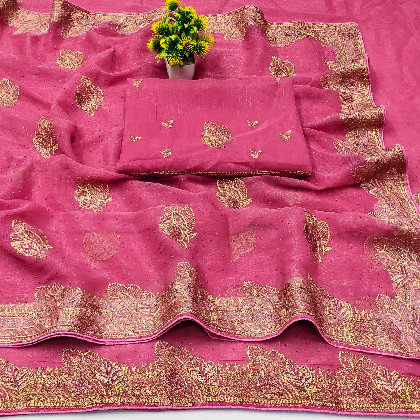 DF-KIA SIMMER SAREE WITH EMBORIDERY LEAF DEISGN WITH SIROSKI ALL OVER WITH HEAVY BLOUSE
