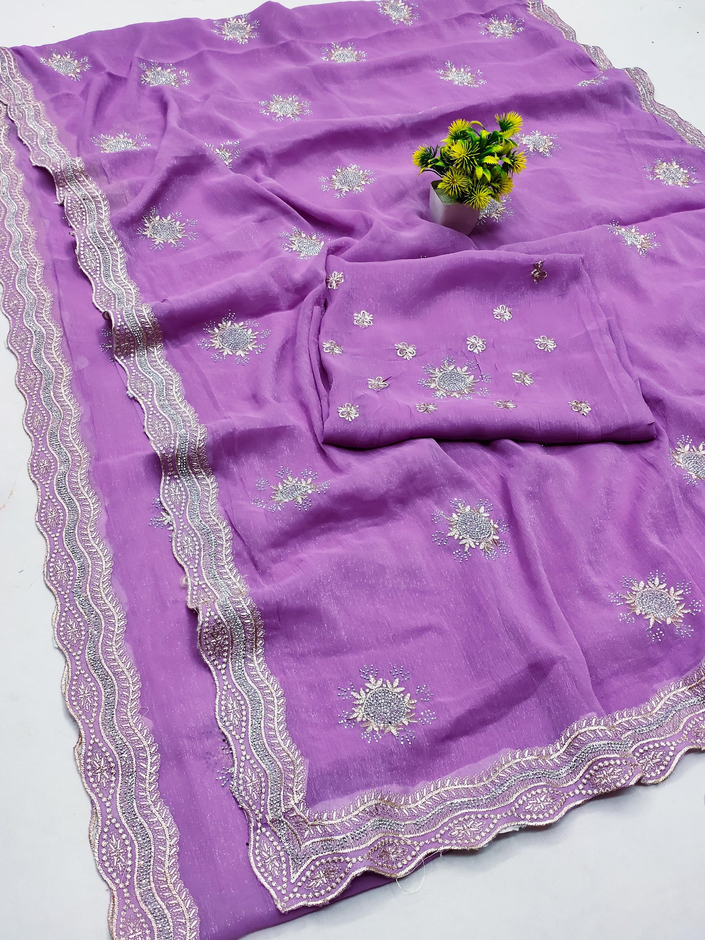 DF-Kanpur PREMIUM SIMMER WITH BEAUTIFUL EMBORIDERY WORK WITH UNIQUE BORDER WITH SIROSKI WORK WITH HEAVY BLOUSE