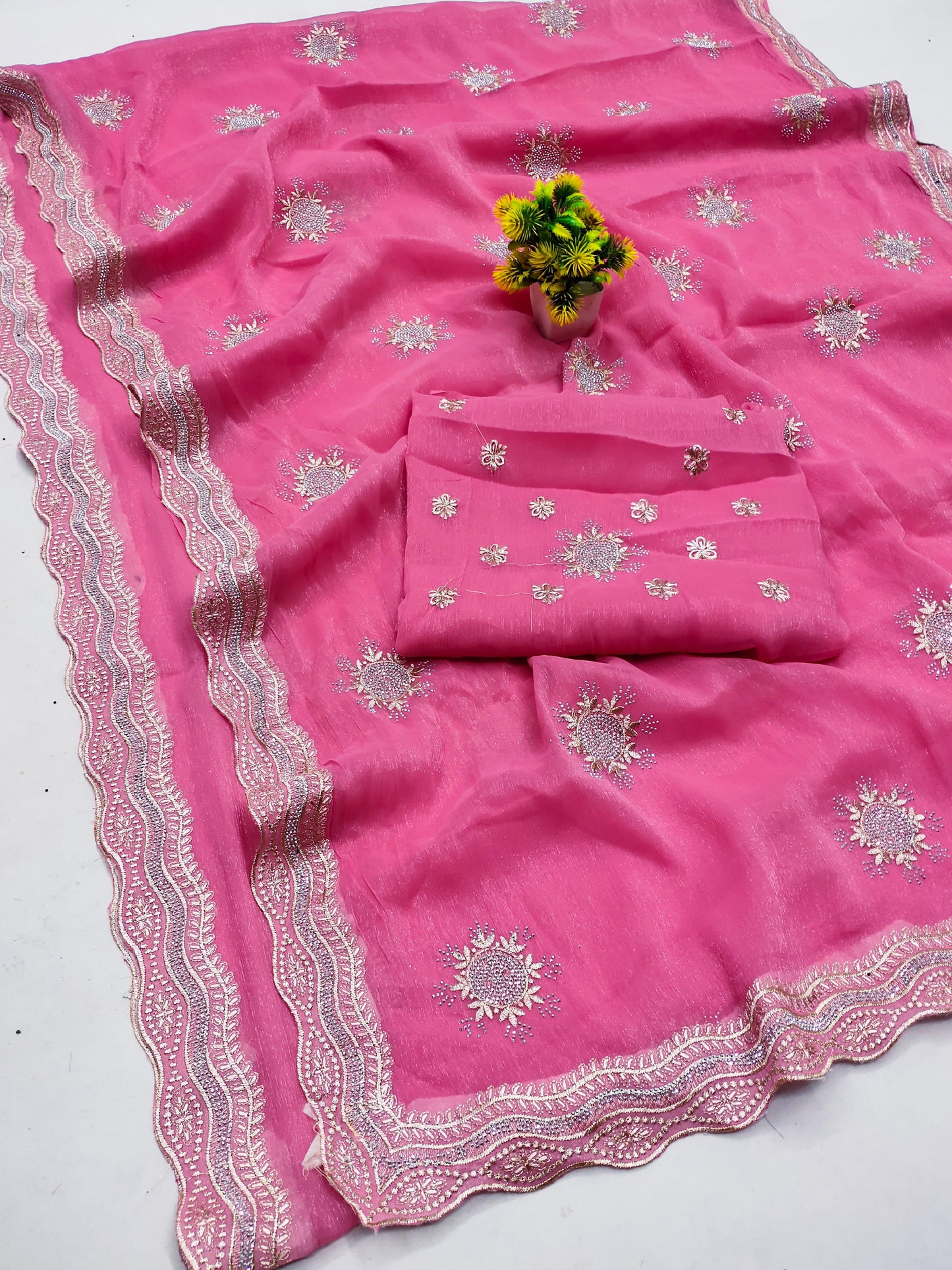 DF-Kanpur PREMIUM SIMMER WITH BEAUTIFUL EMBORIDERY WORK WITH UNIQUE BORDER WITH SIROSKI WORK WITH HEAVY BLOUSE