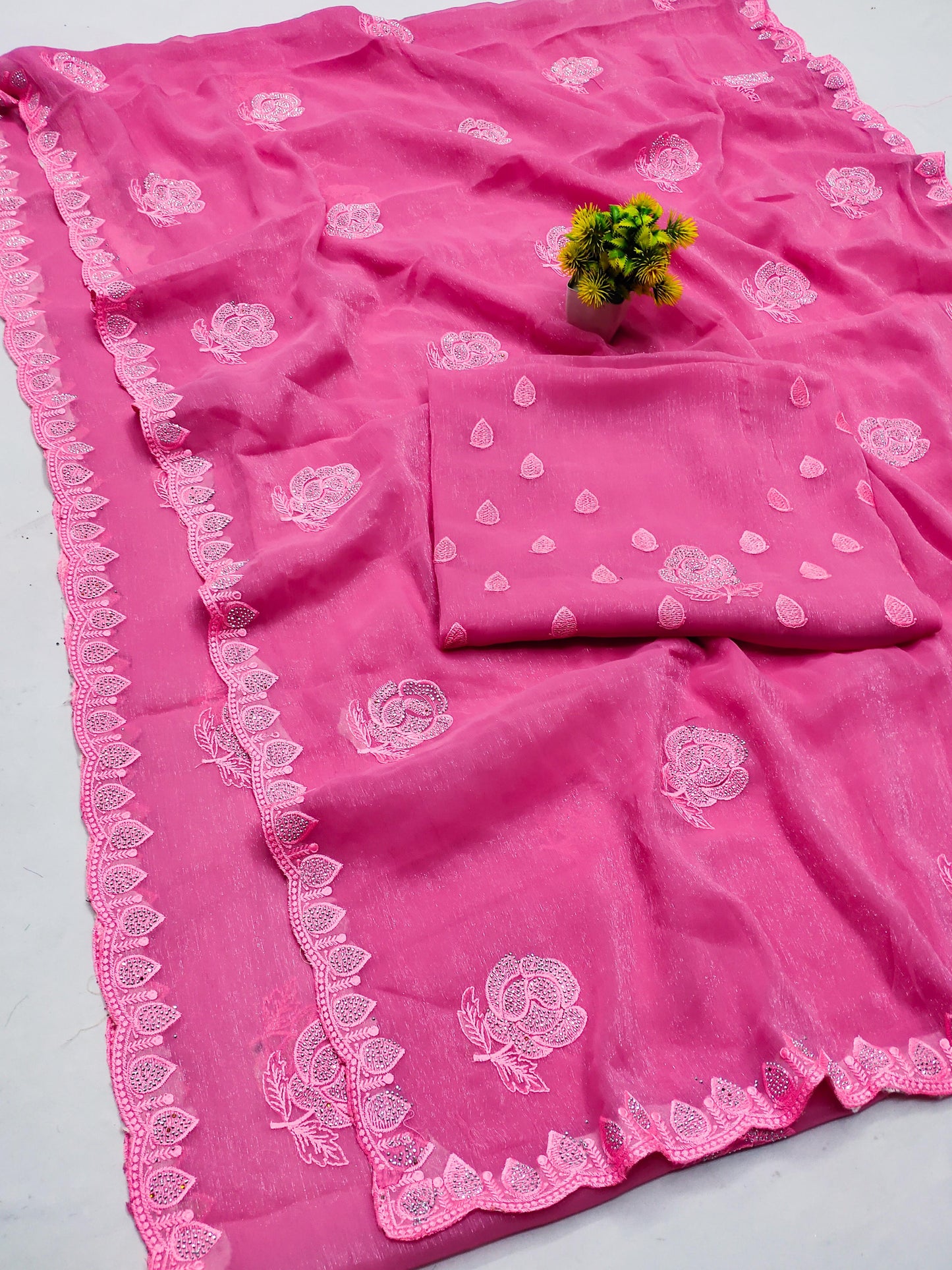 DF-RAFEL PREMIUM SIMMER SAREE WITH BEAITUFIL THREAD WORK WITH SIROSKI ON BORDER AND BUTHA WITH HEAVY BLOUSE