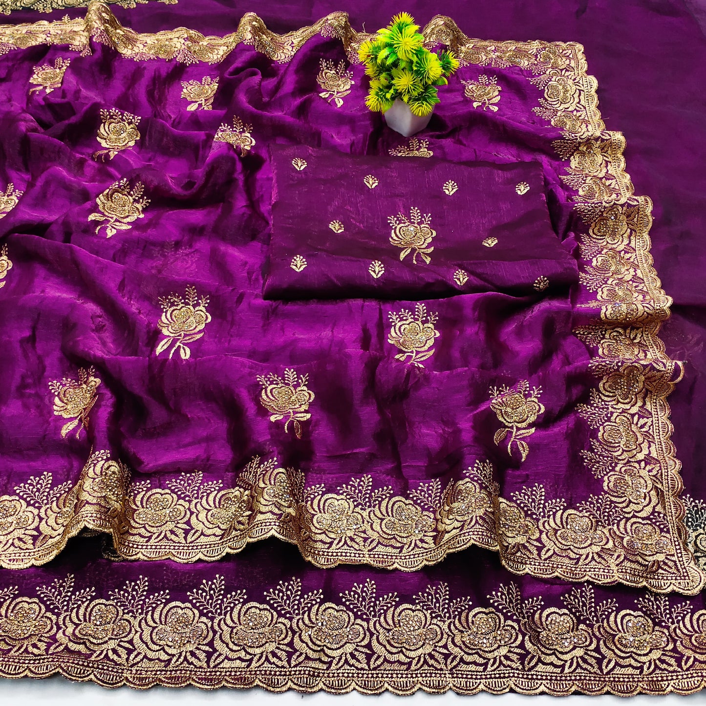 DF-AMRUT FENDI CHIFFON SAREE WITH BEAUTIFUL EMBORDERY WORK WITH SIROSKI OB BUTTHA WITH HEAVY BLOUSE