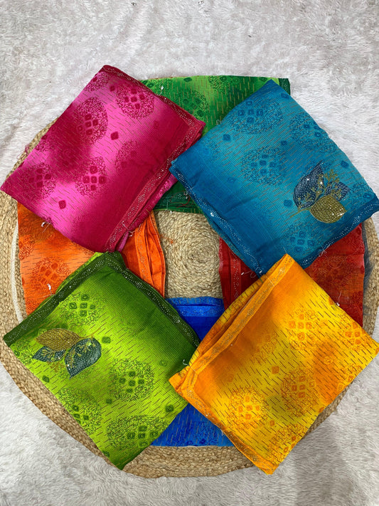 RR-GANGA WEIGHLTESS SAREE WITH BEAUTIFUL LACE BORDER WITH BUTTA SIROSKI WITH BRIGHT MATCHING