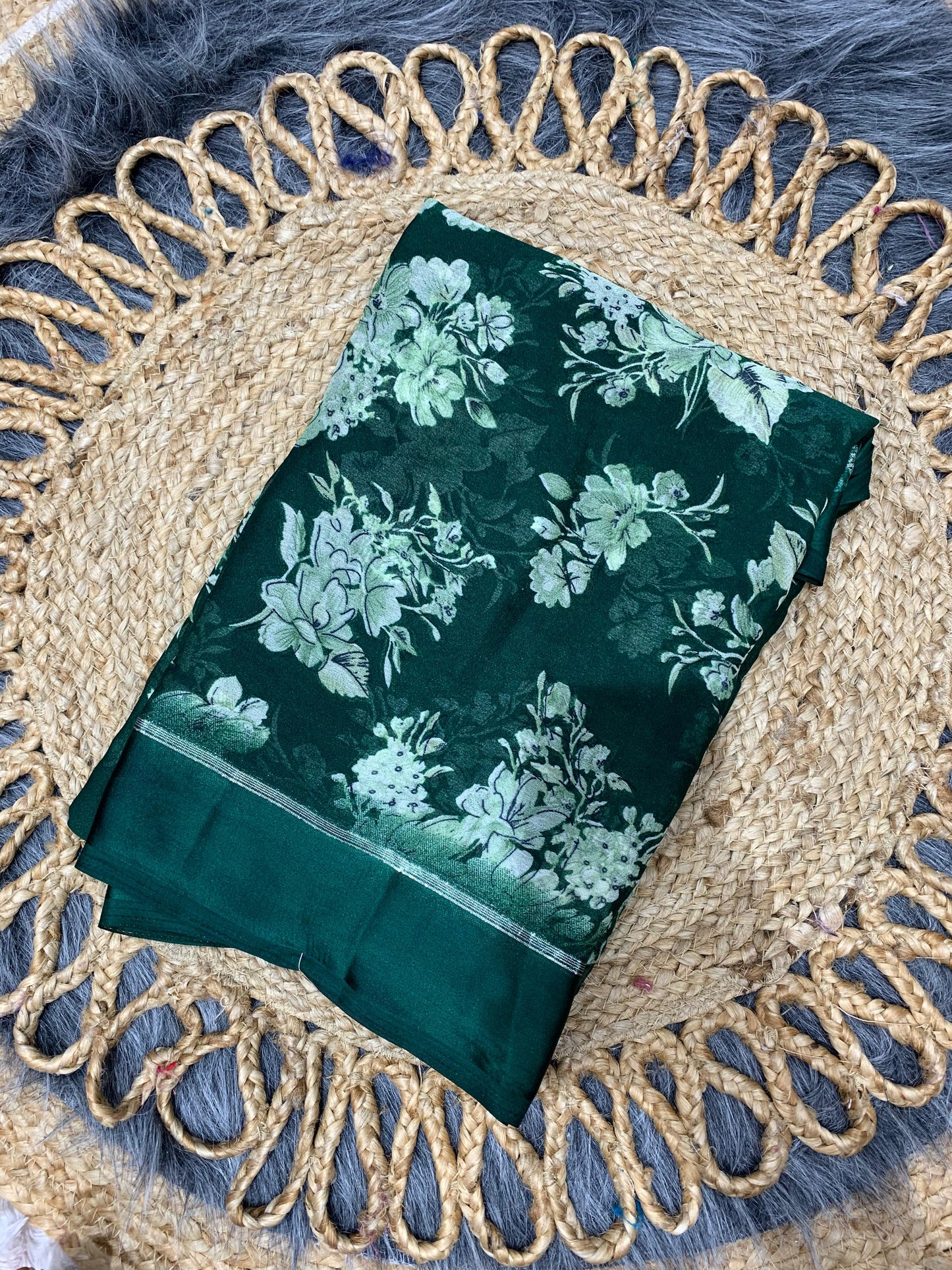 RK-7015 MOSS SATIN PATTA SAREE WITH BEAUTIFUL PRINT