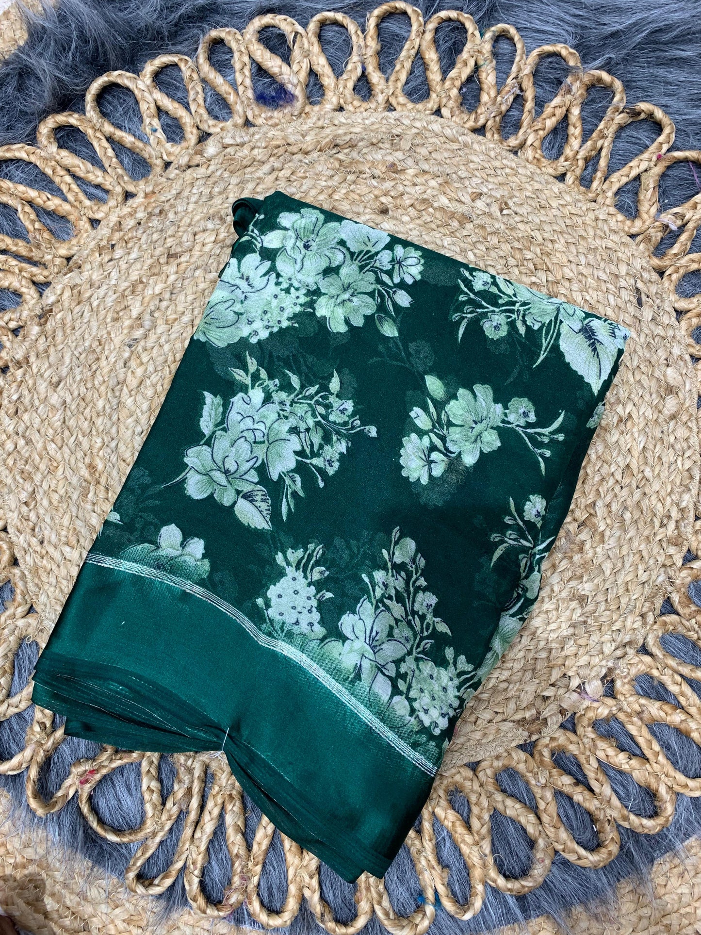 RK-7015 MOSS SATIN PATTA SAREE WITH BEAUTIFUL PRINT