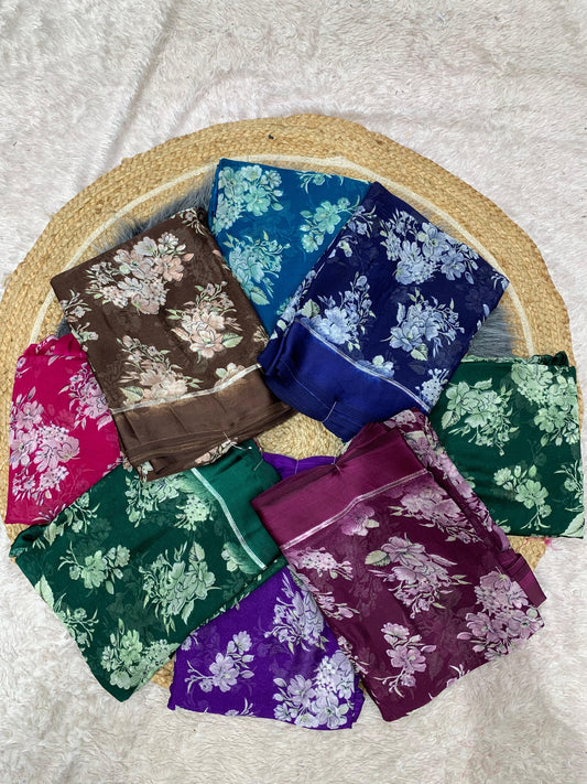 RK-7015 MOSS SATIN PATTA SAREE WITH BEAUTIFUL PRINT