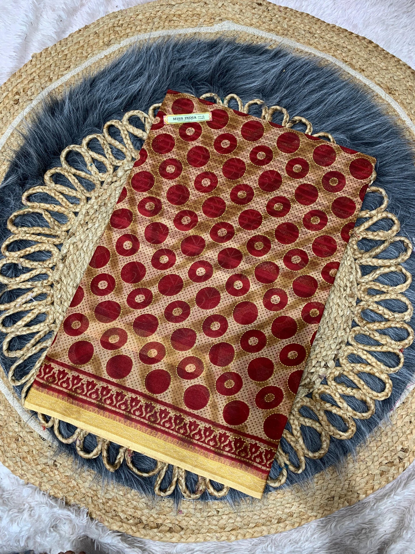 CT-MISS-INDIA-WITH-BP SUTI COTTON SAREE WITH BEAUTIFUL PRINT WITH CHIKKO COLOUR COMMON WITH BLOUSE PIECE