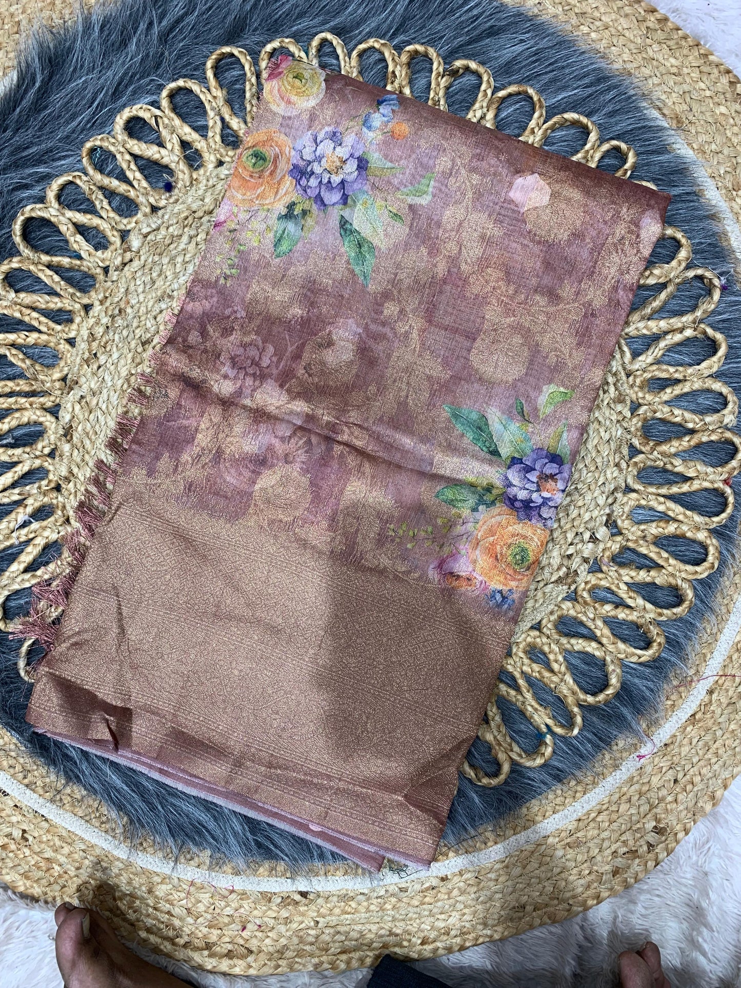 DP-BARBARY-FLOWER BARBARY SAREE WITH BEAUTIFUL FLOWER DIGITAL PRINT WITH JHALAR