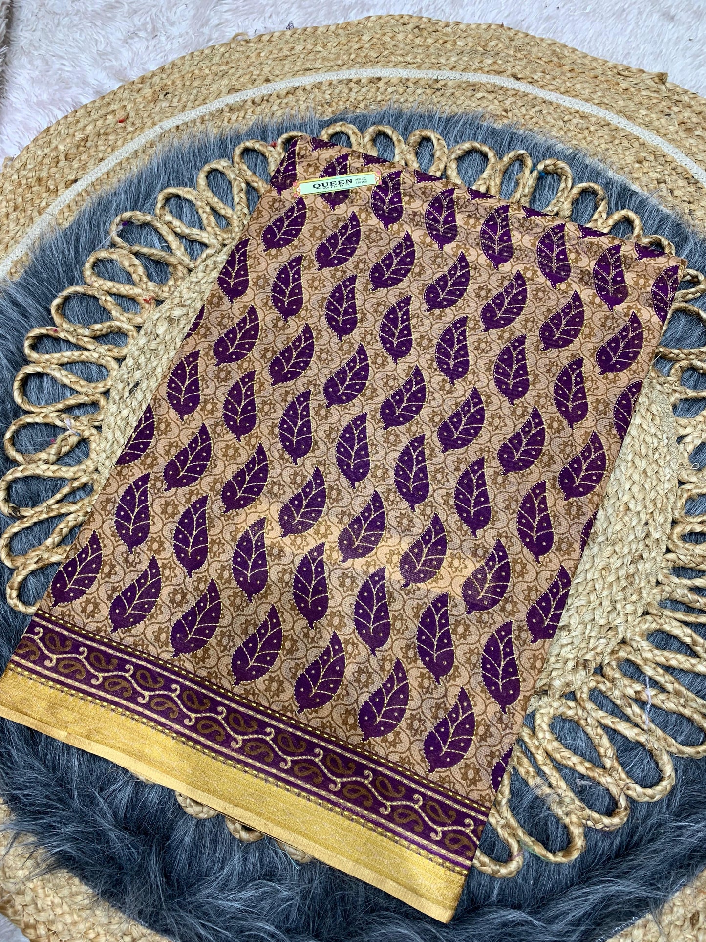 CT-QUEEN-BP SUTI COTTON SAREE WITH BEAUTIFUL PRINT WITH CHIKKO COLOUR COMMON WITH BLOUSE PIECE
