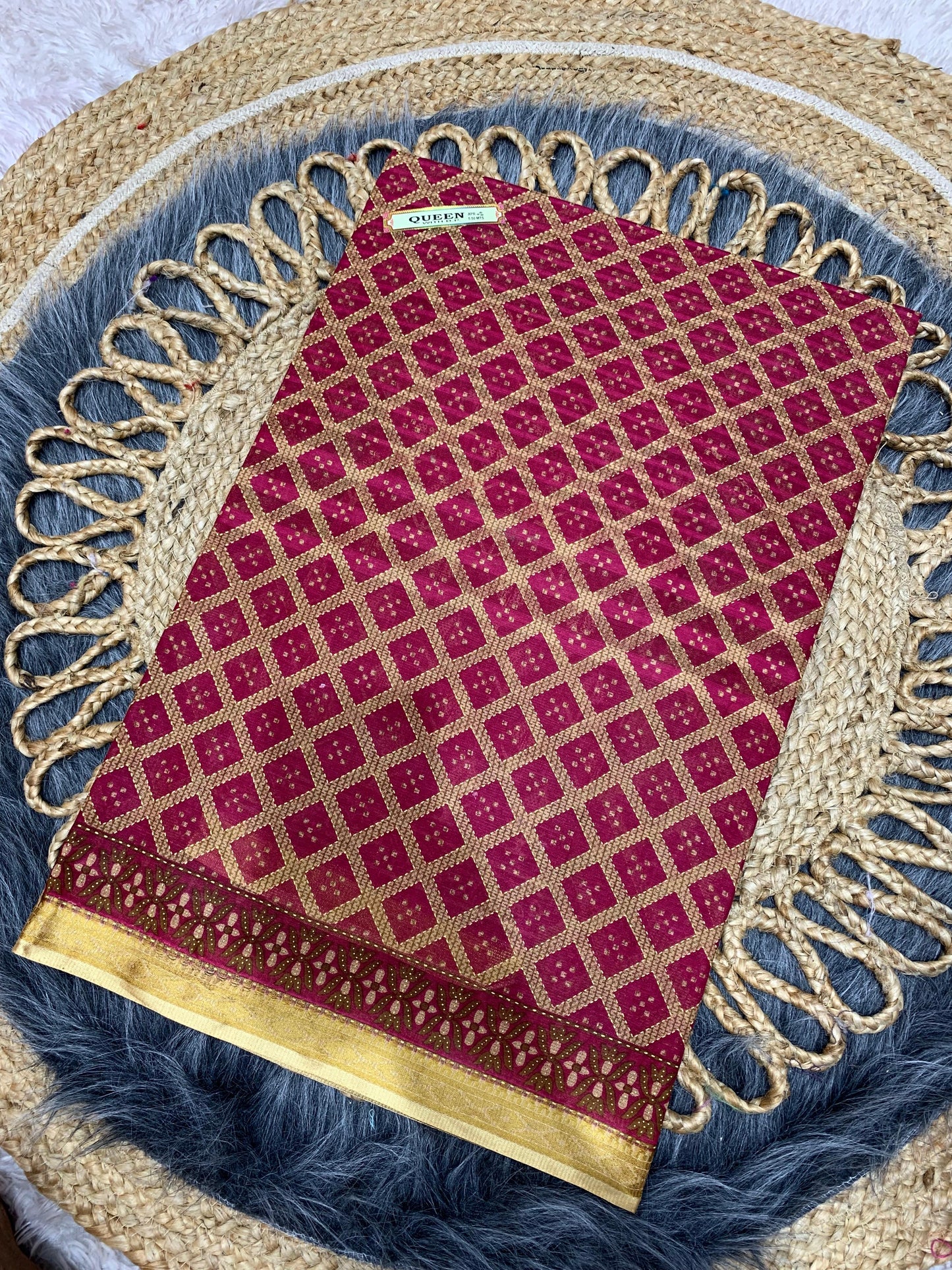 CT-QUEEN-BP SUTI COTTON SAREE WITH BEAUTIFUL PRINT WITH CHIKKO COLOUR COMMON WITH BLOUSE PIECE