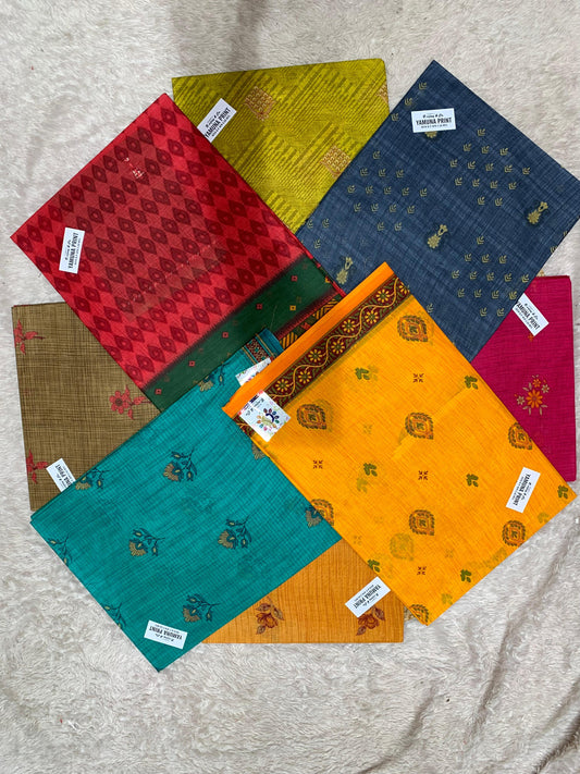 CT-YAMUNA PRINT-BP PURE SUTI COTTON SAREE WITH BEAUTIFUL FLOWER PRINT WITH BLOUSE PIECE