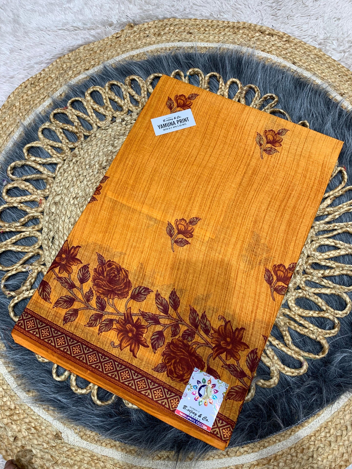 CT-YAMUNA PRINT-BP PURE SUTI COTTON SAREE WITH BEAUTIFUL FLOWER PRINT WITH BLOUSE PIECE