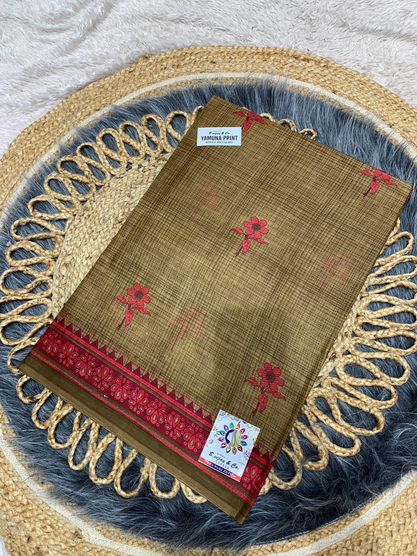 CT-YAMUNA PRINT-BP PURE SUTI COTTON SAREE WITH BEAUTIFUL FLOWER PRINT WITH BLOUSE PIECE