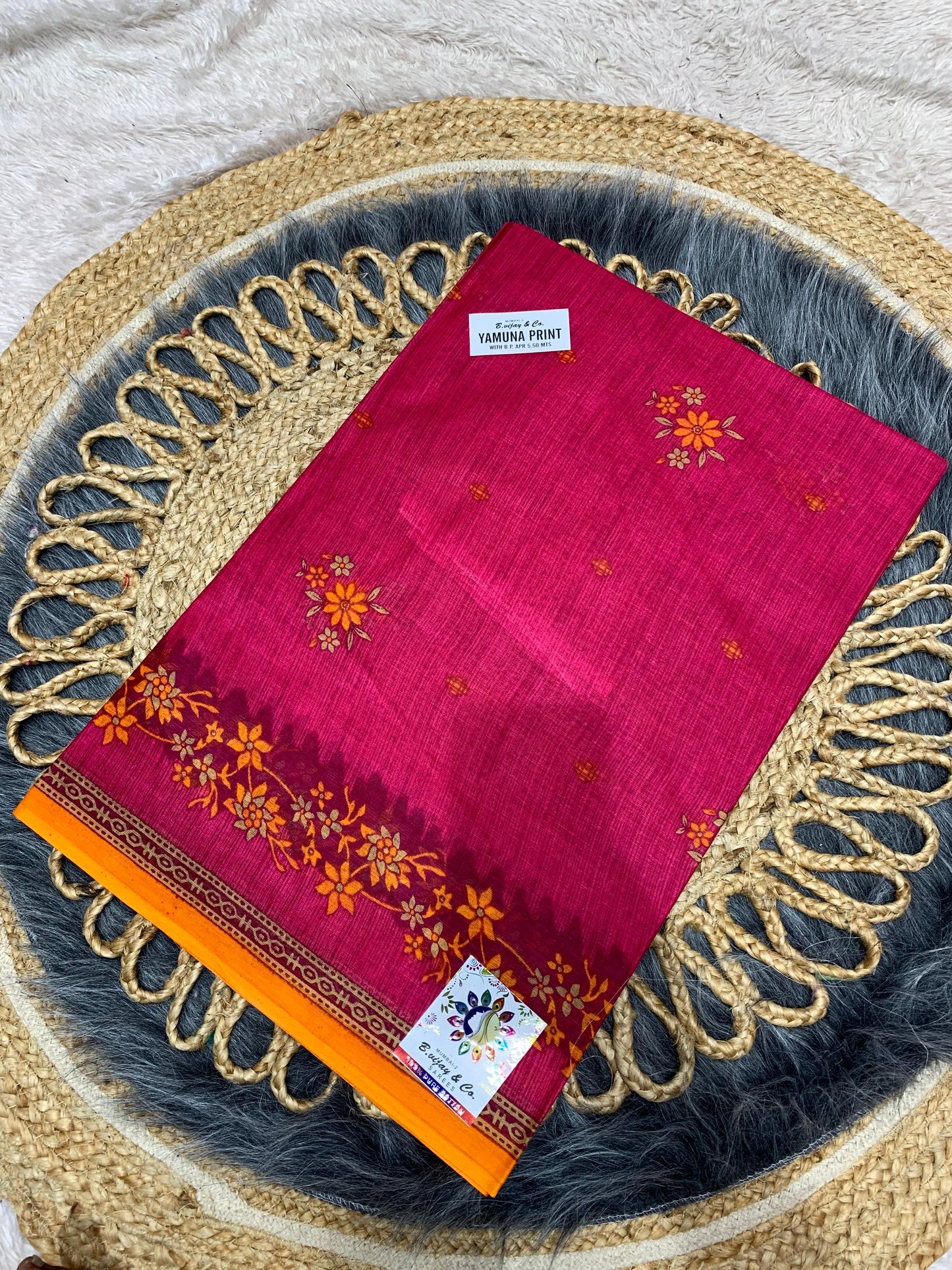 CT-YAMUNA PRINT-BP PURE SUTI COTTON SAREE WITH BEAUTIFUL FLOWER PRINT WITH BLOUSE PIECE