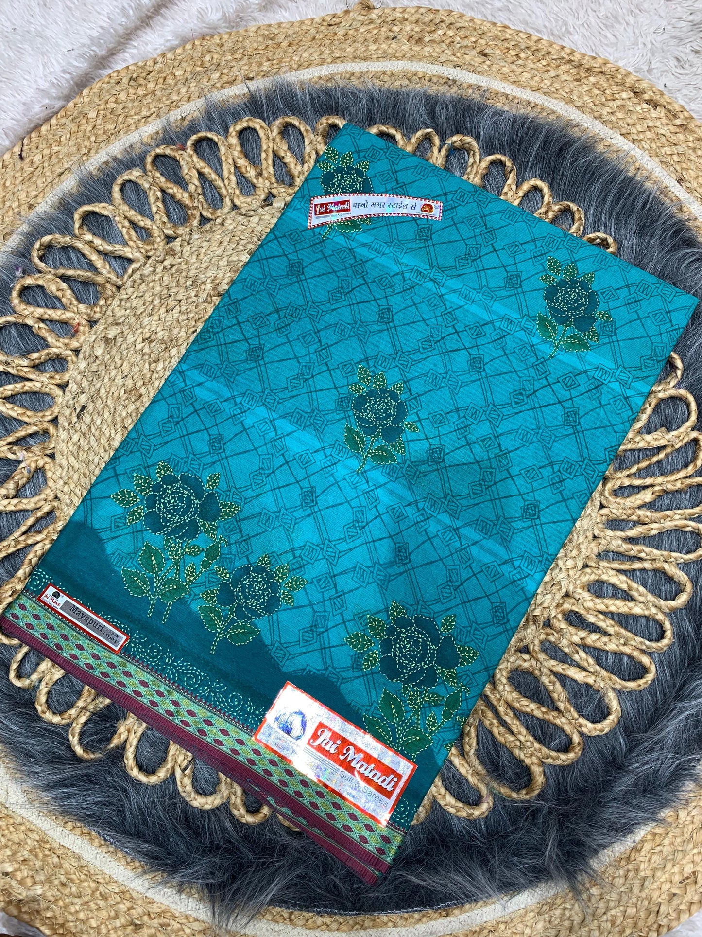 CT-MAYAPURI WITHOUT BP PURE SUTI COTTON SAREE WITH BEAUTIFUL FLOWER PRINT WITHOUT BLOUSE PIECE