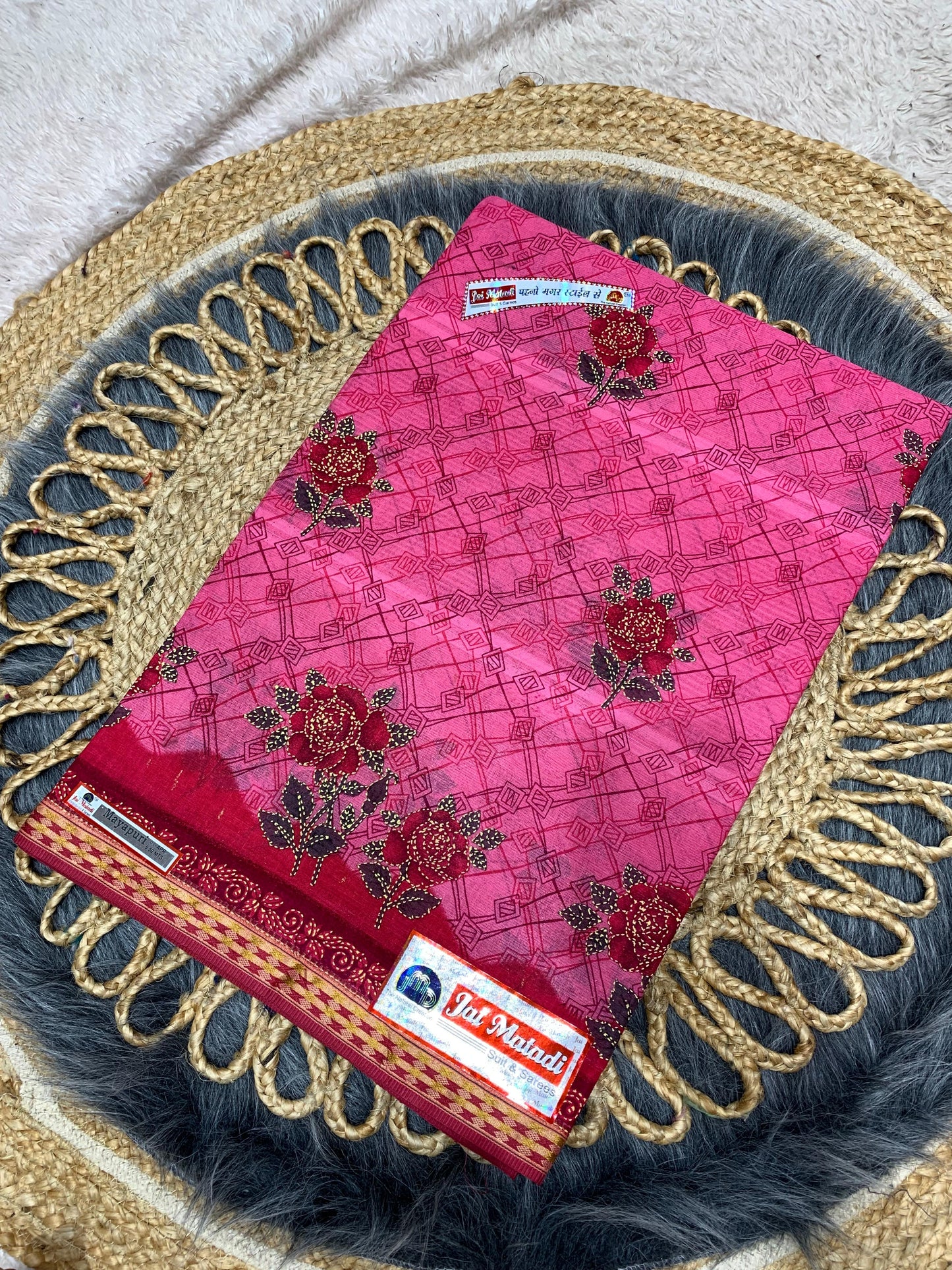 CT-MAYAPURI WITHOUT BP PURE SUTI COTTON SAREE WITH BEAUTIFUL FLOWER PRINT WITHOUT BLOUSE PIECE