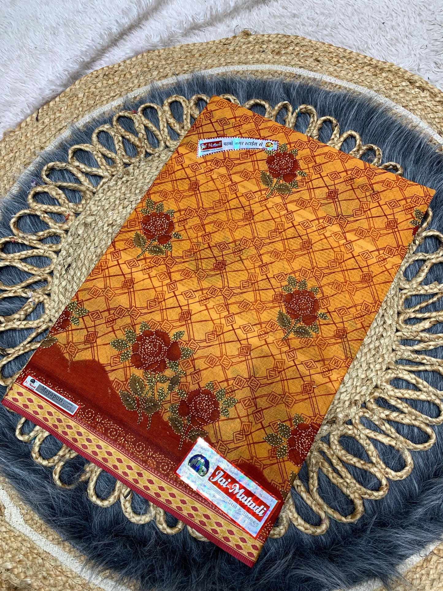 CT-MAYAPURI WITHOUT BP PURE SUTI COTTON SAREE WITH BEAUTIFUL FLOWER PRINT WITHOUT BLOUSE PIECE