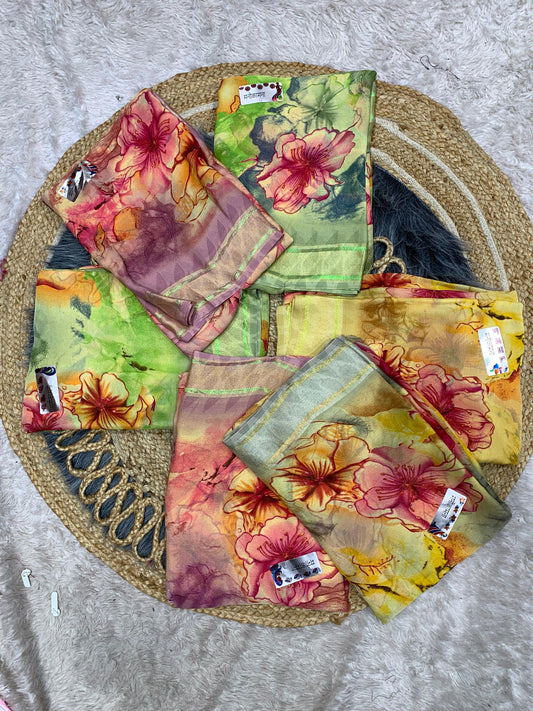 KAS-MANOKAMNA FANCY MUSKAN PATTA SAREE WITH FLOWER PRINT SAREE WITH BEAUTIFUL COLOURS