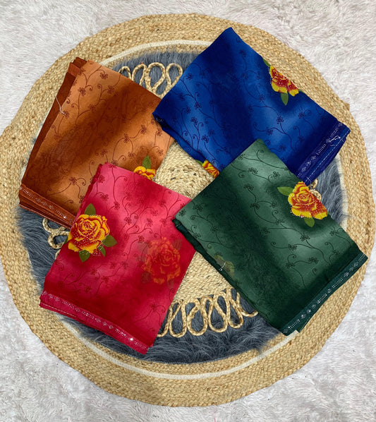 RR-KALAI WEIGHTLESS GEORGETTE SAREE WITH BEAUTIFUL PRINT WITH SIROSKI BORDER AND SIROSKI ON BUTTHA