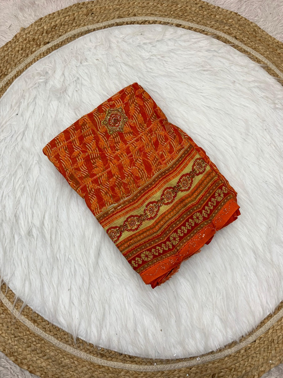 KAS-NEPTUNE SOFT GEORGETTE PRINTED SAREE WITH SIROSKI LACE AND SIROSKI BUTHA