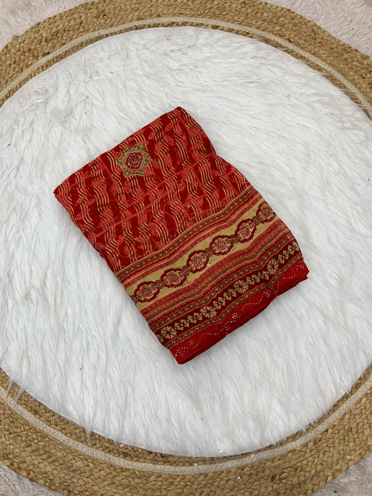 KAS-NEPTUNE SOFT GEORGETTE PRINTED SAREE WITH SIROSKI LACE AND SIROSKI BUTHA