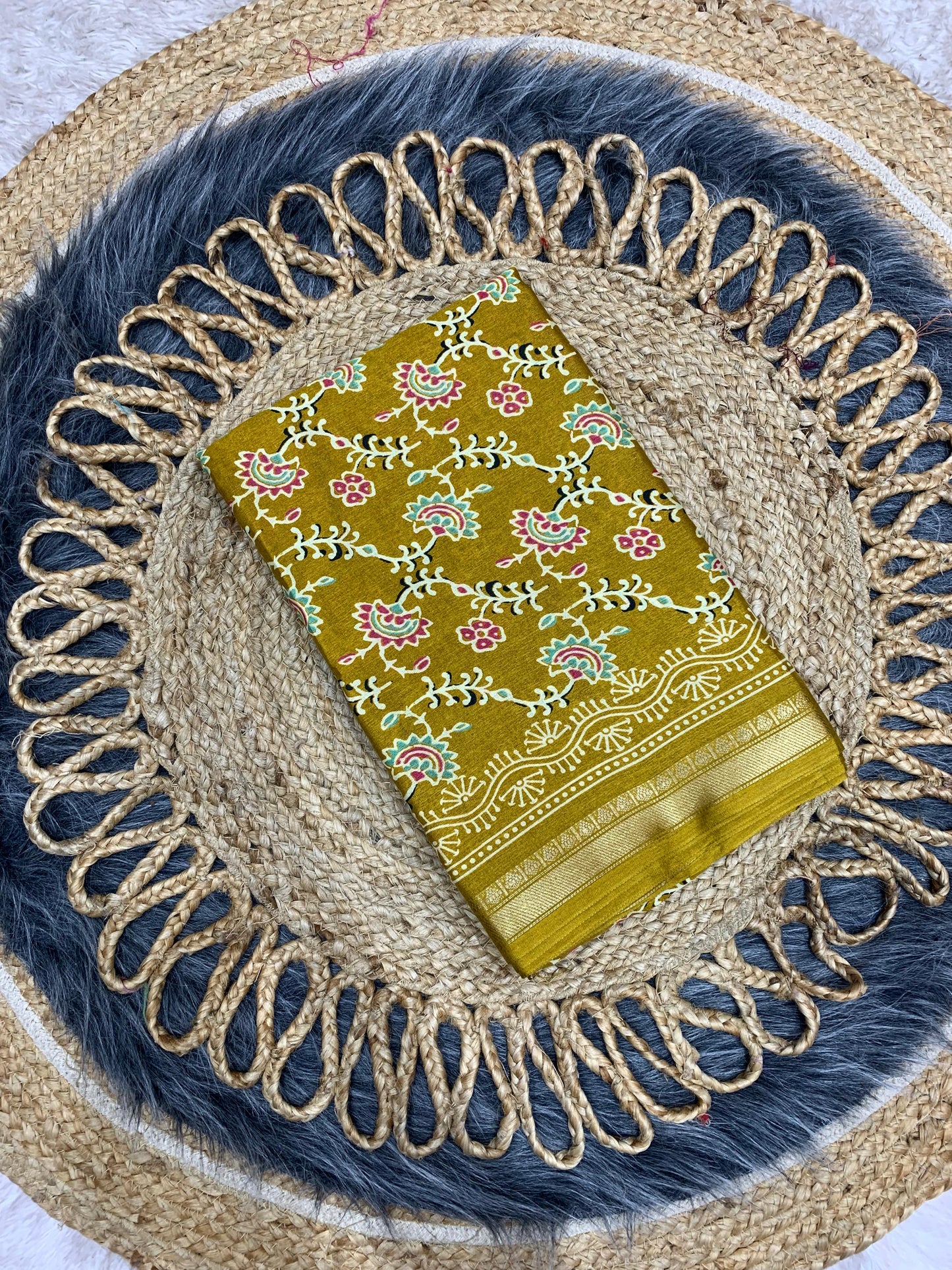 CP-7082 DOLA SILK SAREE WITH BEAUTIFUL AJRAK PRINT WITH FULL 6.30 MTR