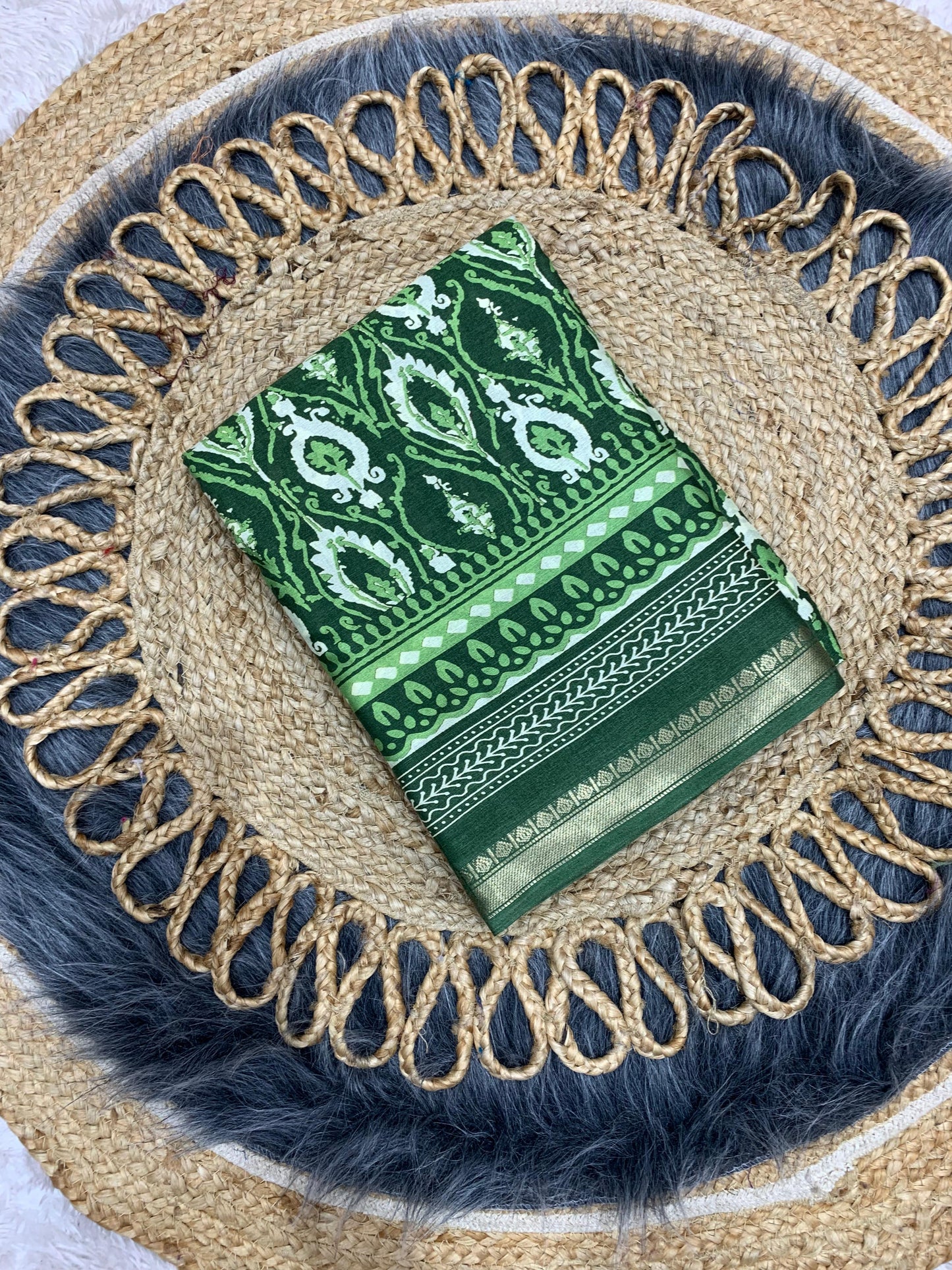 CP-7083 DOLA SILK SAREE WITH BEAUTIFUL AJRAK PRINT WITH FULL 6.30 MTR
