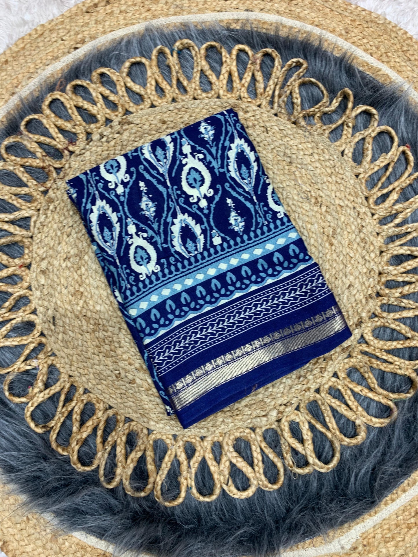 CP-7083 DOLA SILK SAREE WITH BEAUTIFUL AJRAK PRINT WITH FULL 6.30 MTR
