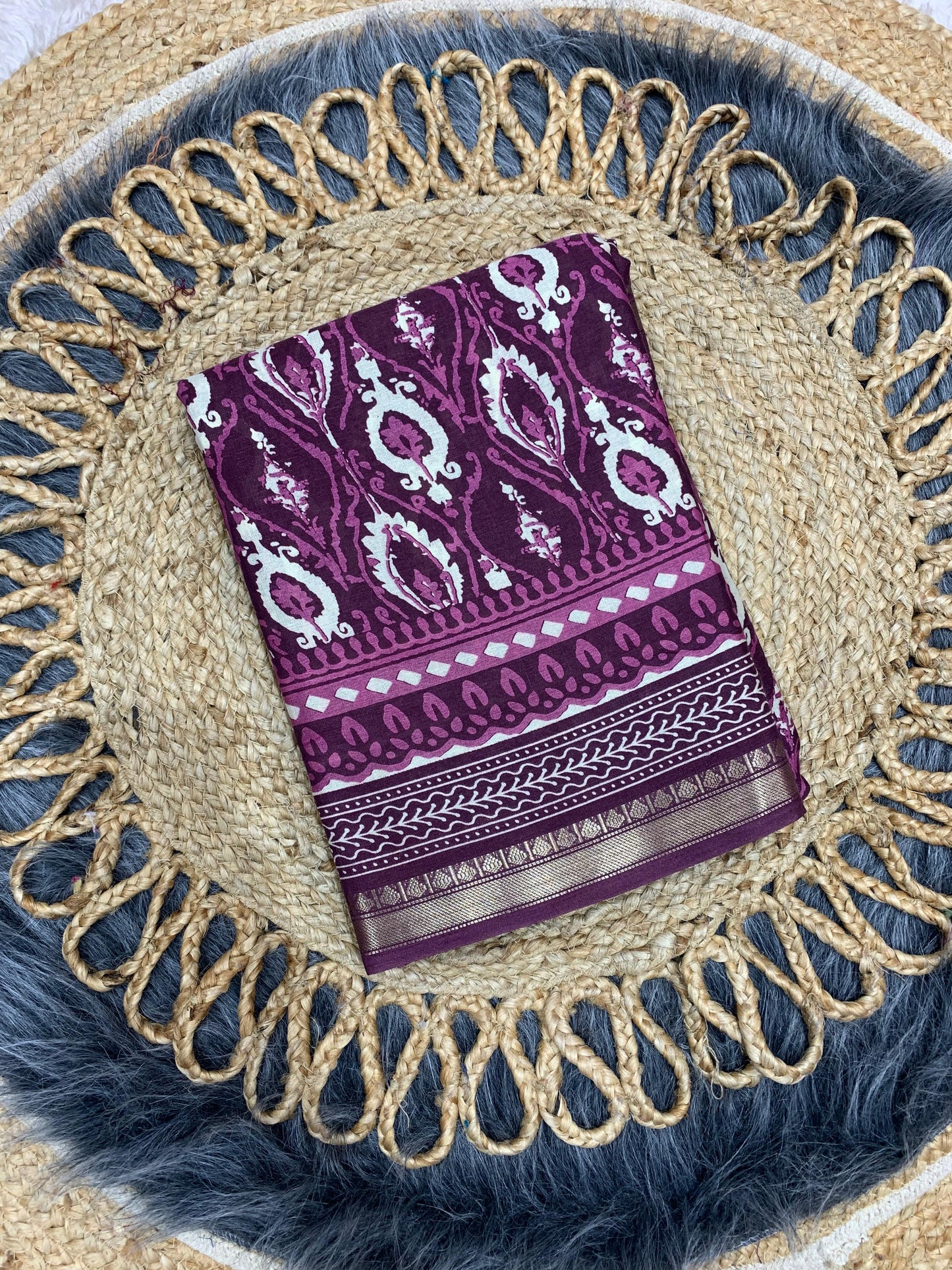 CP-7083 DOLA SILK SAREE WITH BEAUTIFUL AJRAK PRINT WITH FULL 6.30 MTR