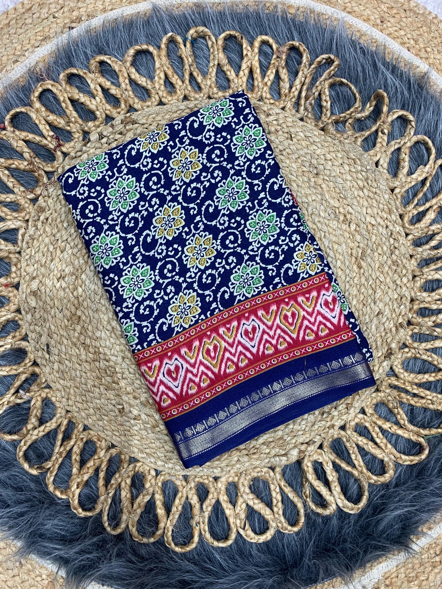 CP-7084 DOLA SILK SAREE WITH BEAUTIFUL AJRAK PRINT WITH FULL 6.30 MTR