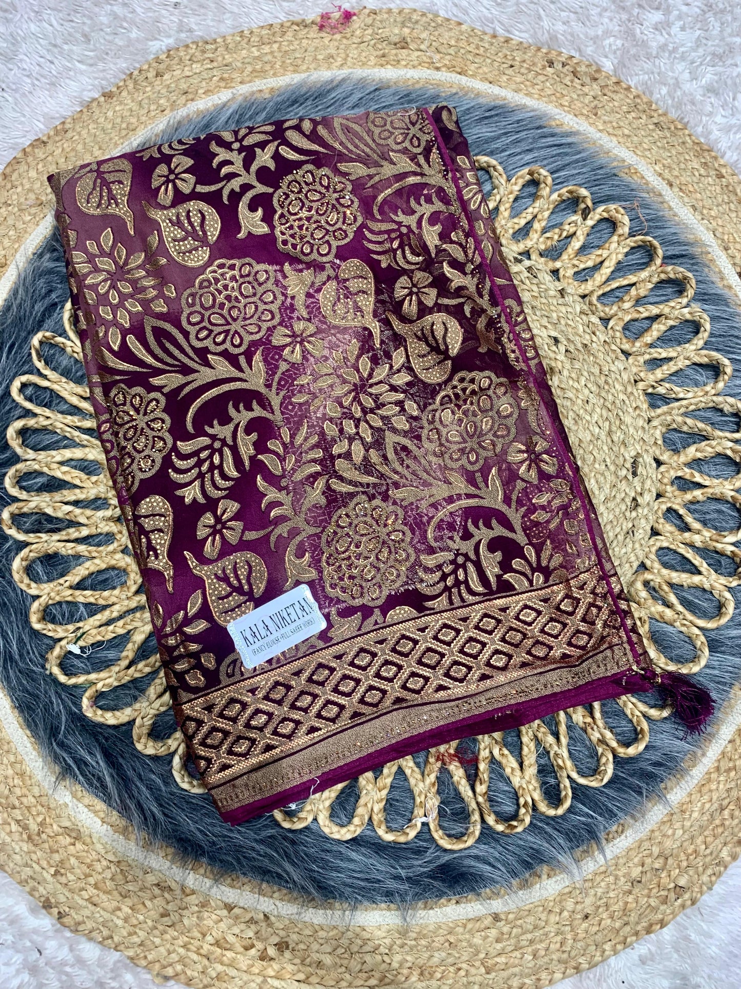 RF-KALA-NIKETAN 4 FANCY FABRIC SAREE WITH BRASO PRINT, BOLLYWOOD STYLE PRINT SAREE WITH HEAVY STONE WORK WITH JACKQUARD BORDER WITH HEAVY FIRMA BLOUSE