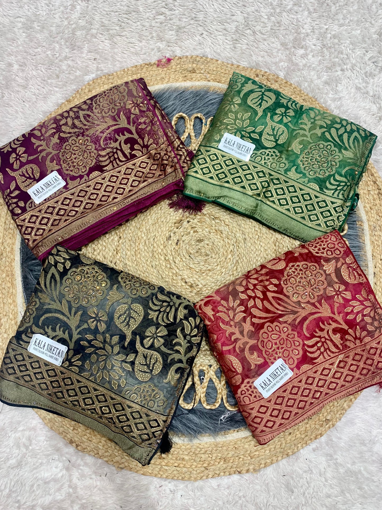 RF-KALA-NIKETAN 4 FANCY FABRIC SAREE WITH BRASO PRINT, BOLLYWOOD STYLE PRINT SAREE WITH HEAVY STONE WORK WITH JACKQUARD BORDER WITH HEAVY FIRMA BLOUSE