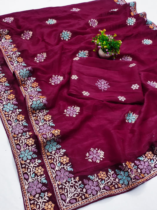 DF-DEVRANI CRUNCHY BLOOMING SAREE WITH MULTI THREAD WORK WITH SIROSKI