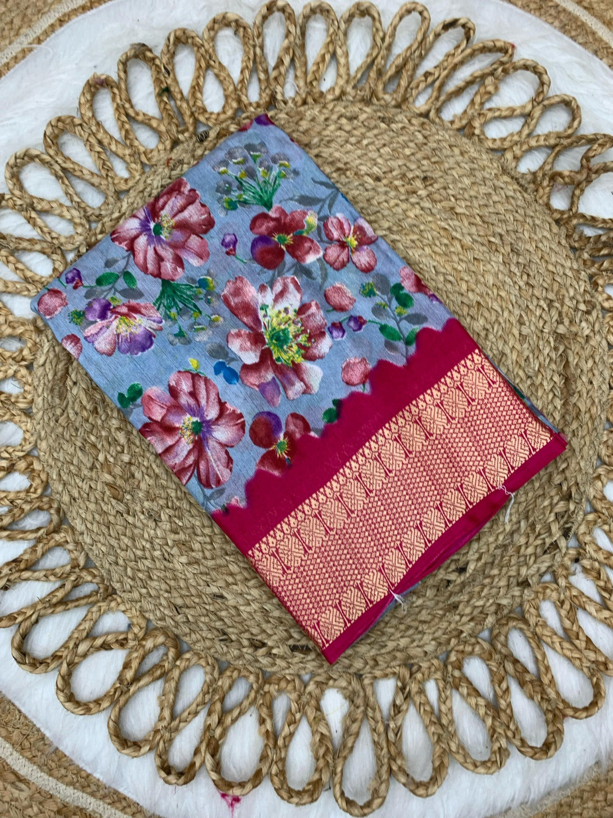 CP-7074 DOLA VISOCS SAREE WITH 6.30 MTR CUT WITH BEAUTIFUL FLOWER DESIGN