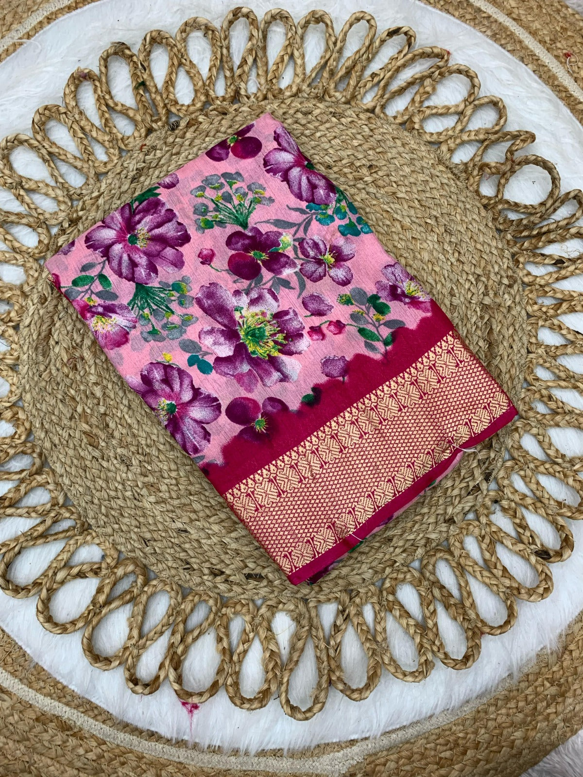 CP-7074 DOLA VISOCS SAREE WITH 6.30 MTR CUT WITH BEAUTIFUL FLOWER DESIGN