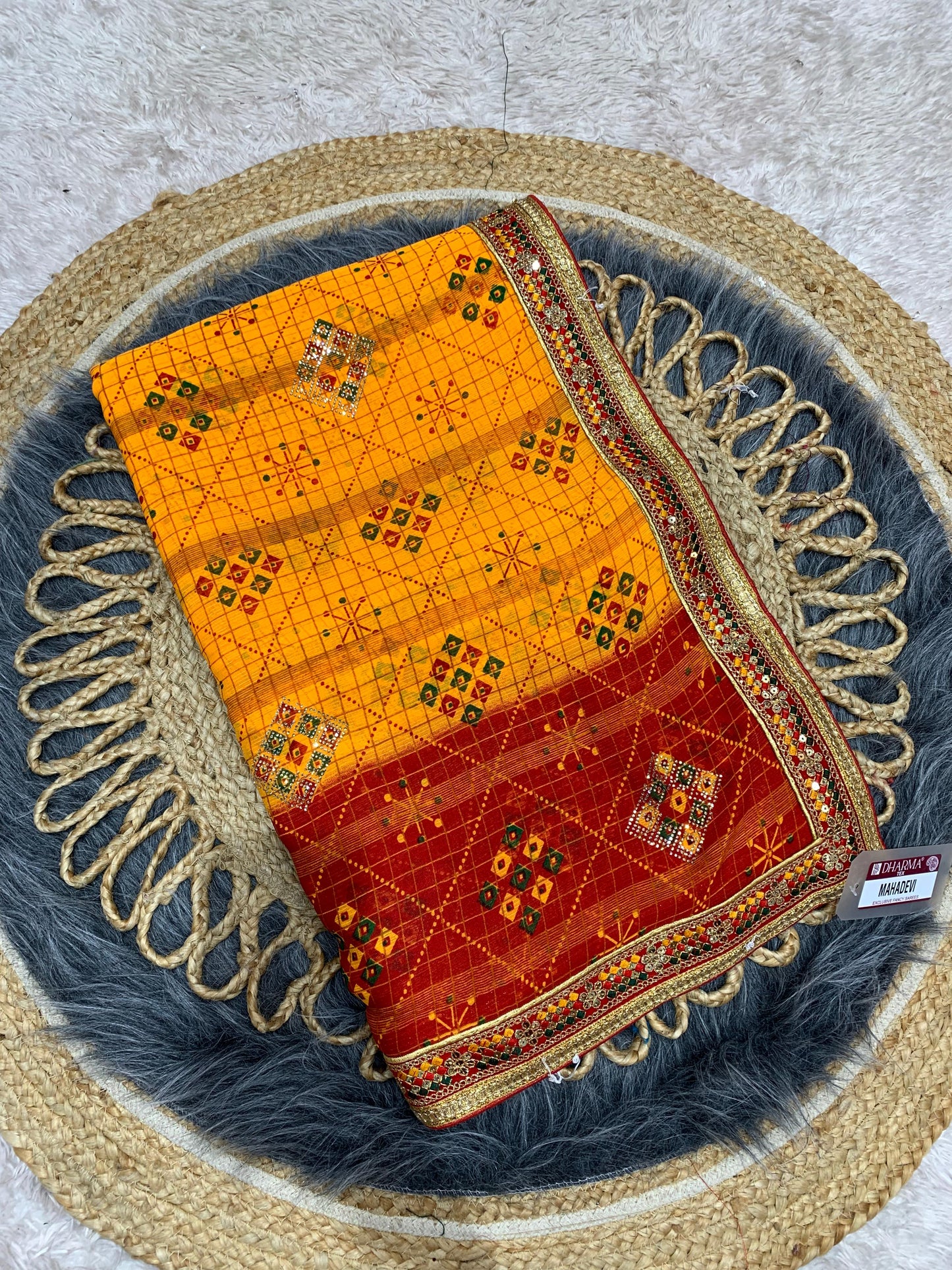 BS-MAHADEVI PREMIUM BANDANI SAREE WITH BEAUTIFUL EMBOROIDERY WORK