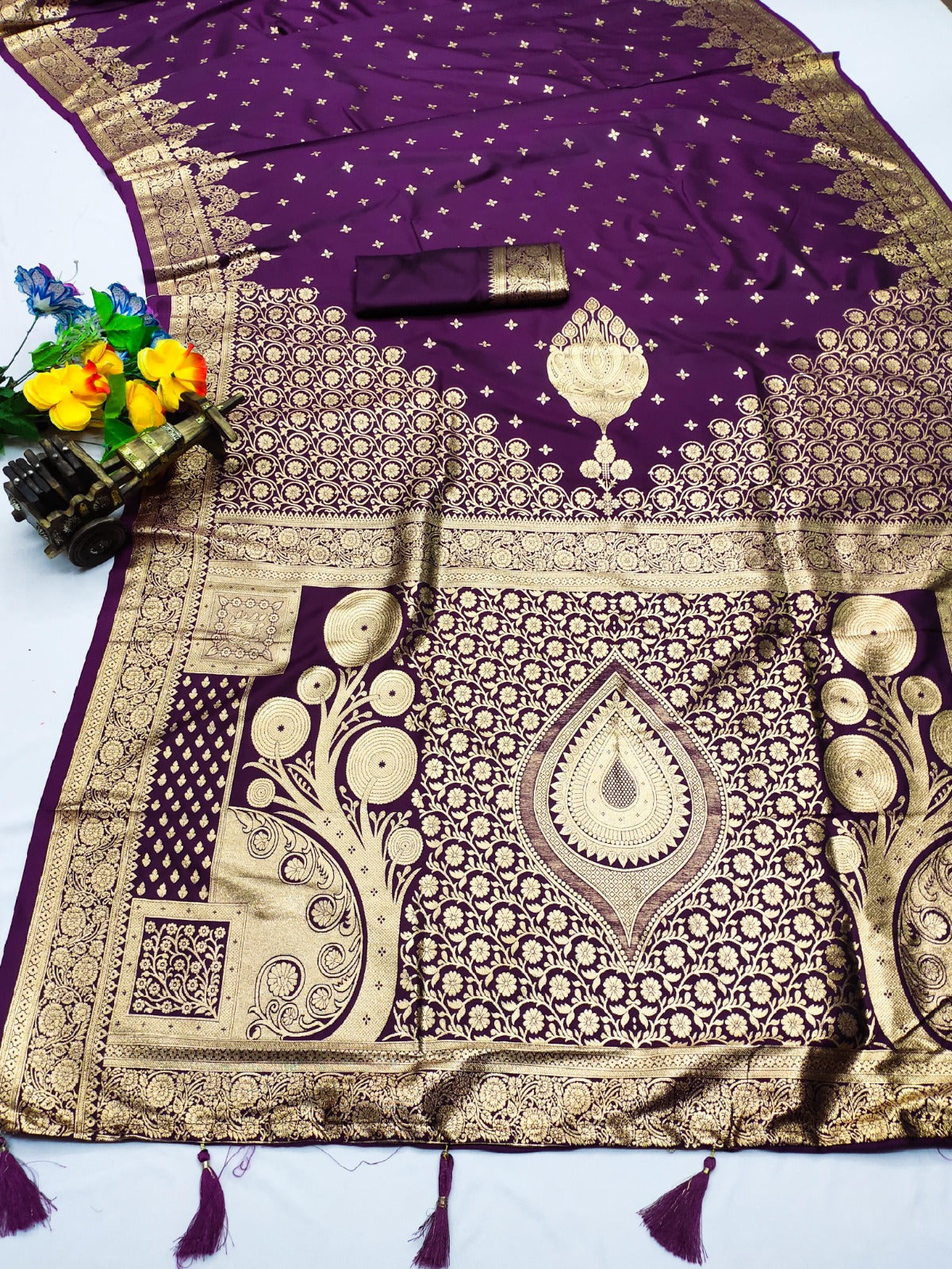 AJ-SUPER-PALLU PREMIUM SOFT SILK SAREE WITH AWESOME GRAND PALLU WITH CRAFTED WITH BANARASI JAREE WITH PATLI DESIGN AND TASSELS