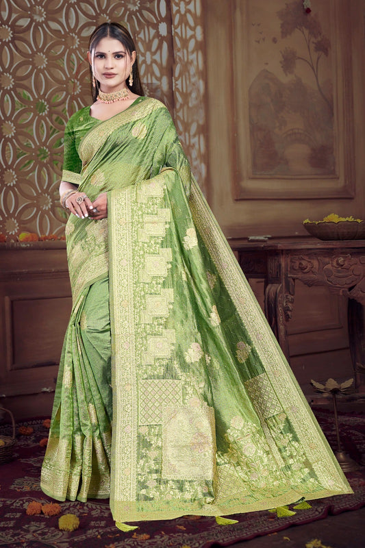 AJ-SPACE PREMIUM KHADI SILK SAREE WITH GRAND PALLU WITH BEAUTIFUL DESIGN WITH SIROSKI ALL OVER WITH TASSELS ATTACHED ON PALLU