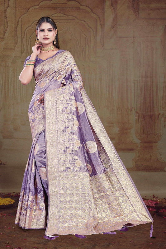 AJ-SURAT PREMIUM KHADI SILK SAREE WITH RICH PALLU SAREE WITH BEAUTIFUL TRENDY BHUTA DESIGN WITH SIROSKI ALL OVER AND TASSELS ATTACHED