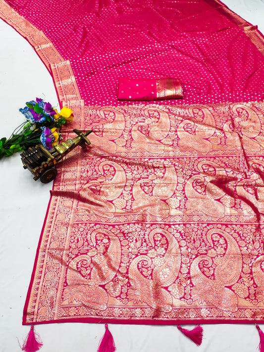 AJ-BENGAL PREMIUM SOFT SILK SAREE WITH BEAUTIFUL TRIPLE PALLU SIZE WITH BEAUTIFUL SMALL BUTI DESIGN WITH TASSELS