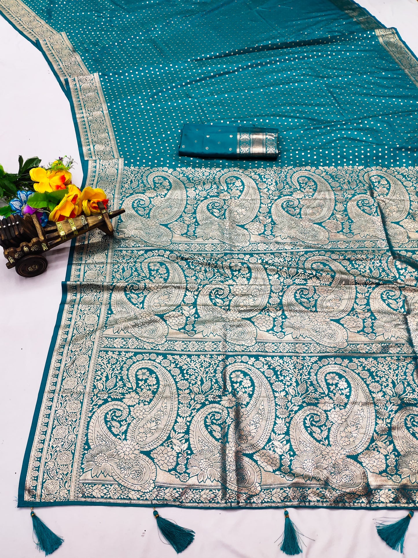 AJ-BENGAL PREMIUM SOFT SILK SAREE WITH BEAUTIFUL TRIPLE PALLU SIZE WITH BEAUTIFUL SMALL BUTI DESIGN WITH TASSELS