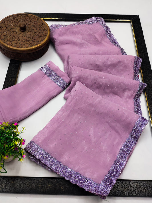 DF-LAVANYA JIMMY CHU SAREE WITH BEAUTIFUL NEW TRENDING LAVE WITH SIROSKI ALL OVER