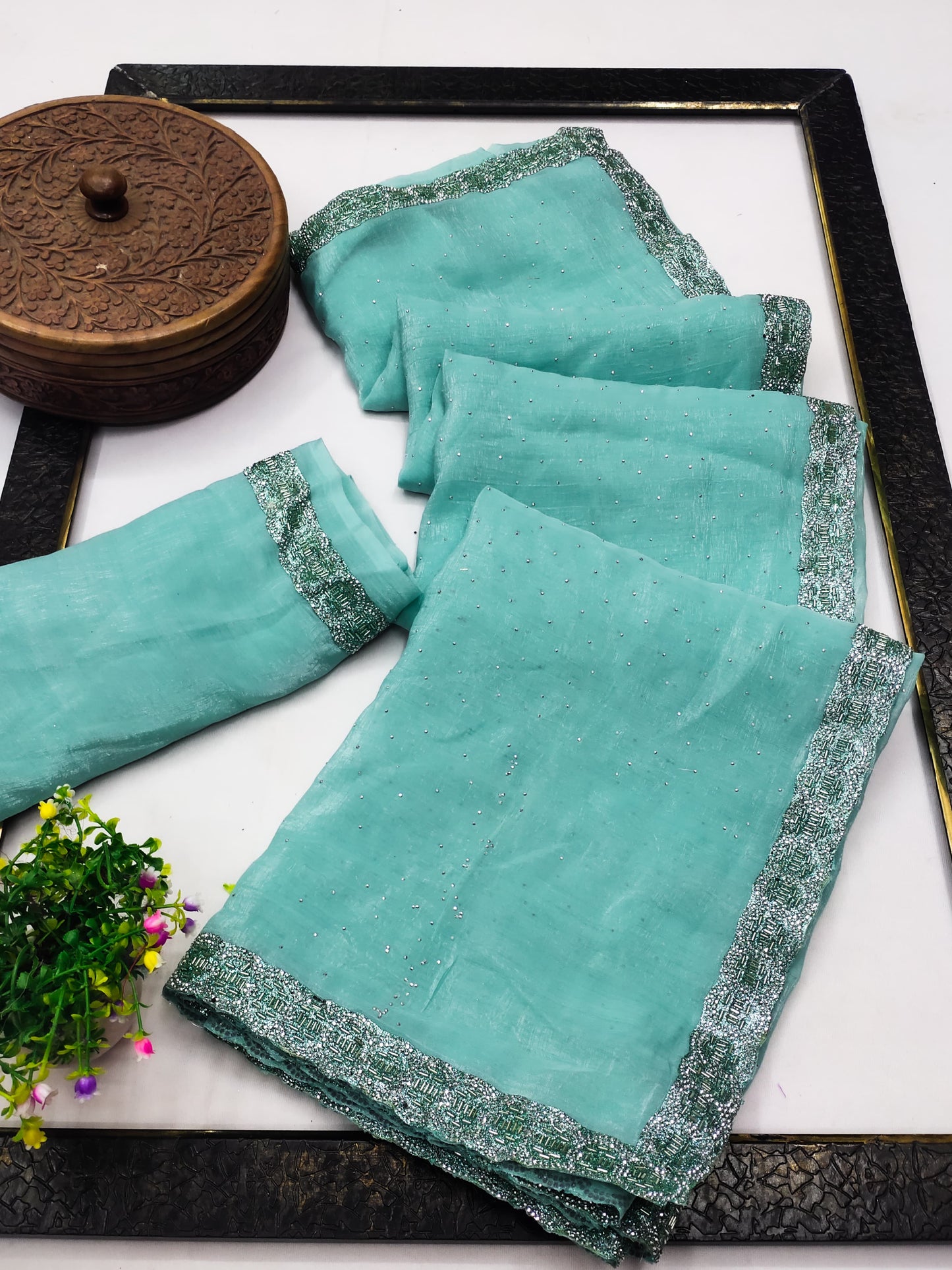 DF-LAVANYA JIMMY CHU SAREE WITH BEAUTIFUL NEW TRENDING LAVE WITH SIROSKI ALL OVER