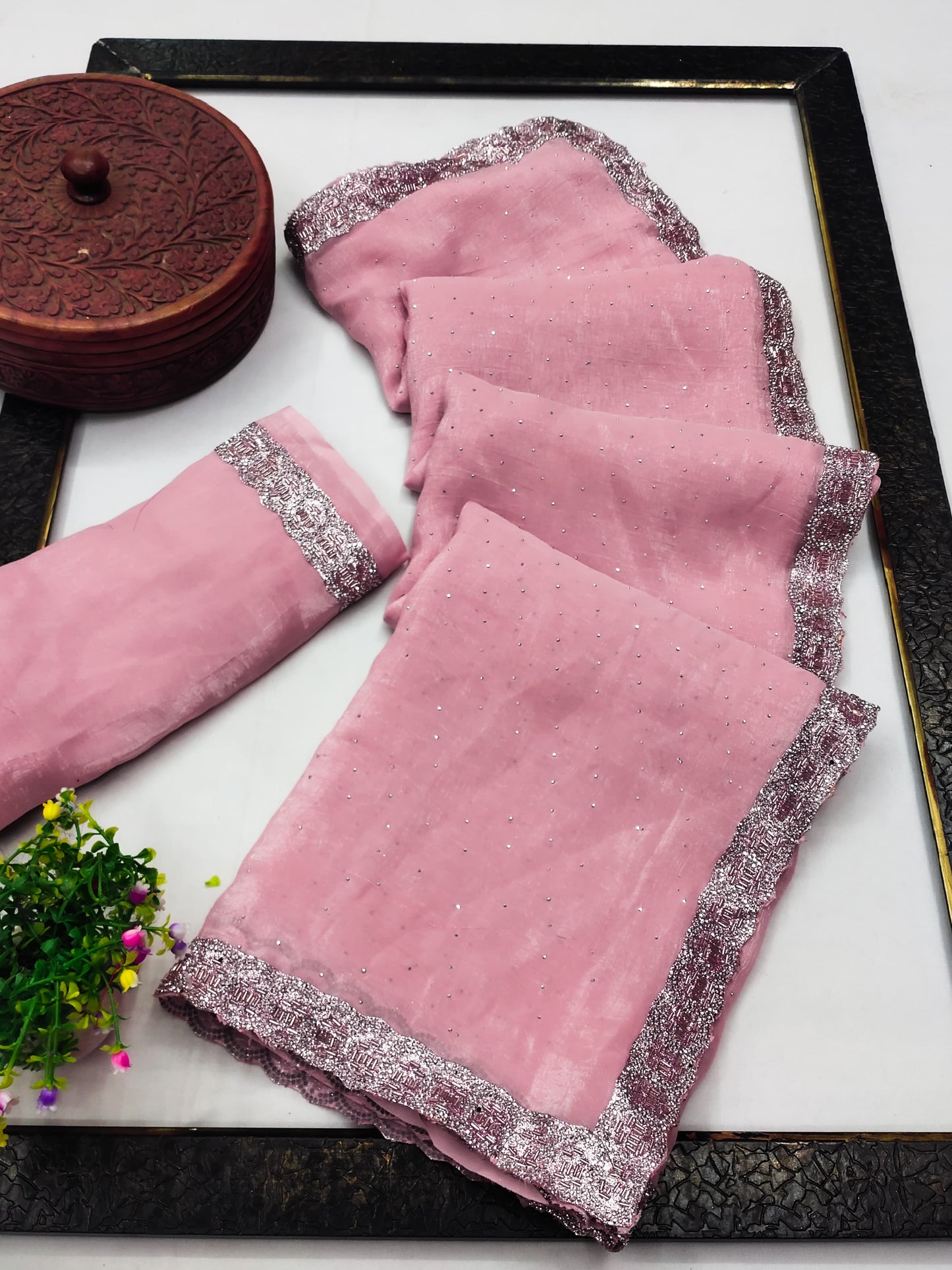 DF-LAVANYA JIMMY CHU SAREE WITH BEAUTIFUL NEW TRENDING LAVE WITH SIROSKI ALL OVER