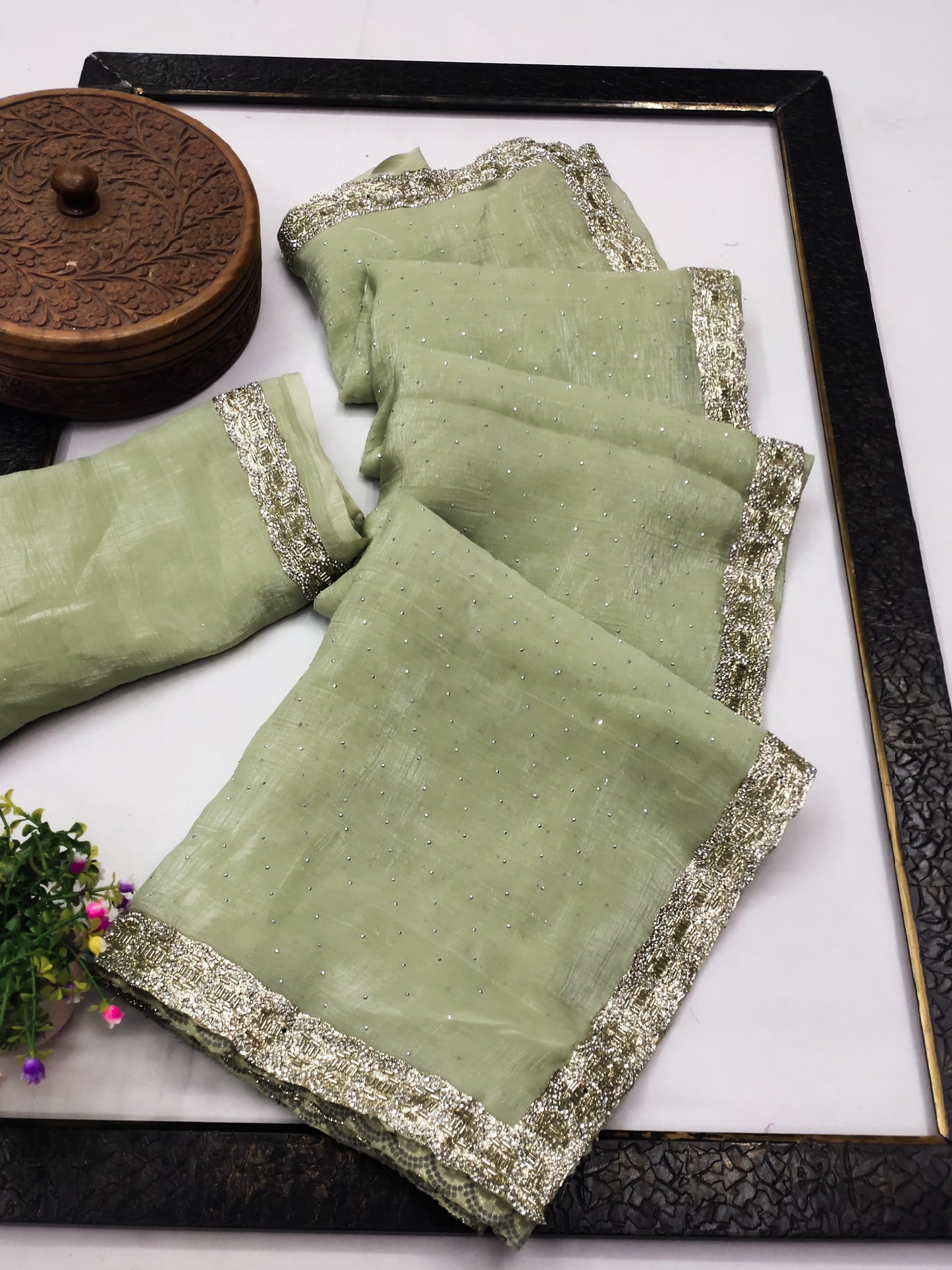DF-LAVANYA JIMMY CHU SAREE WITH BEAUTIFUL NEW TRENDING LAVE WITH SIROSKI ALL OVER