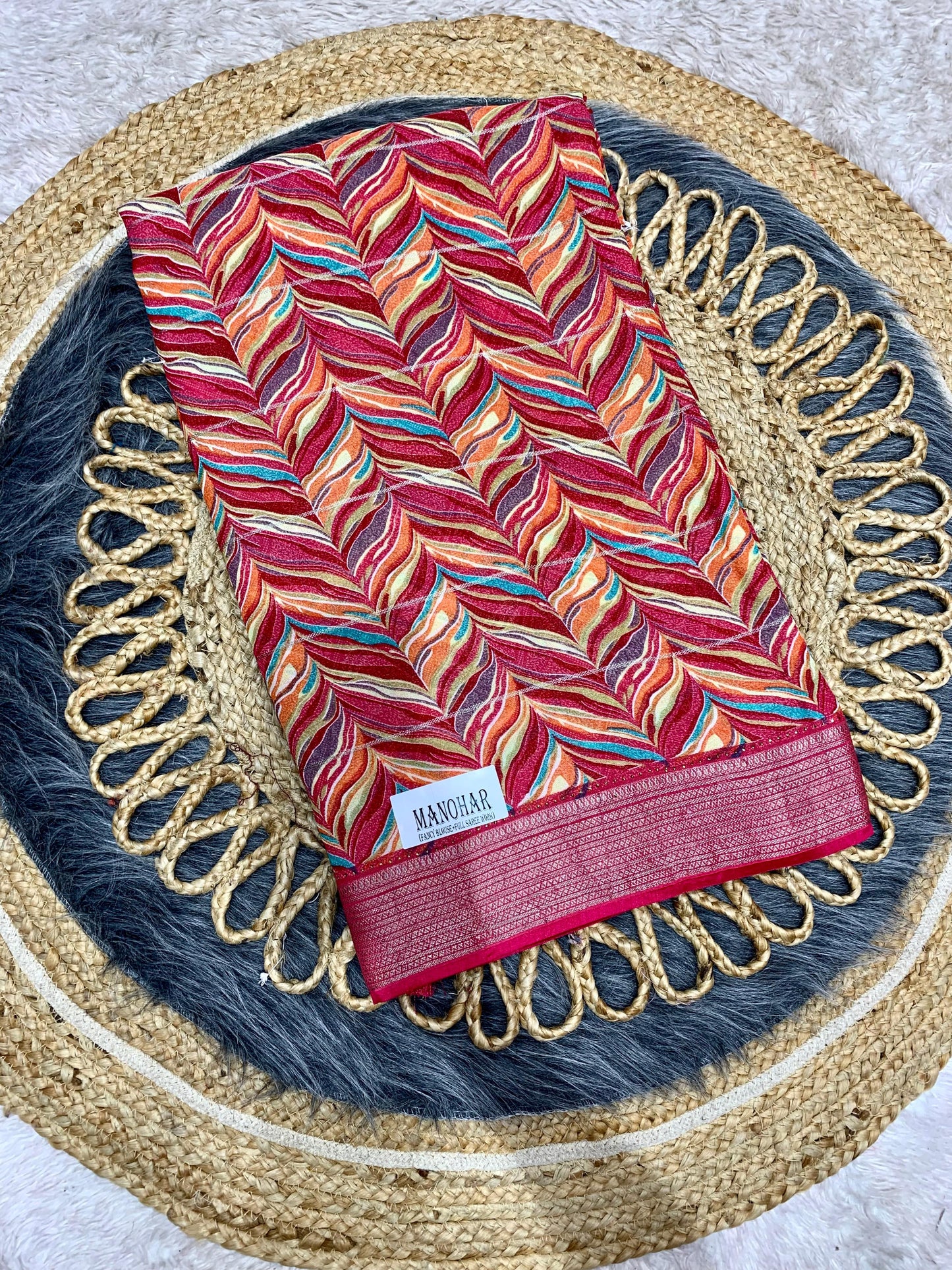RF-MANOHAR-2 FANCY PRINTED SAREE WITH DMC WORK WITH HEAVY FIRMA BLOUSE