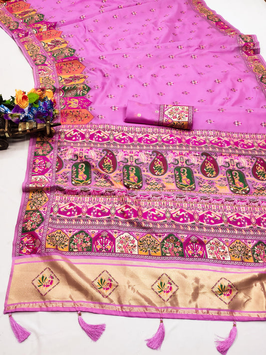 AJ-PASHMINA-2 PREMIUM LICHI PASHMINA SILK SAREE WITH BEAUTIFUL GRAND PALLU WITH JAREE PATTA AND BUTI BLOUSE