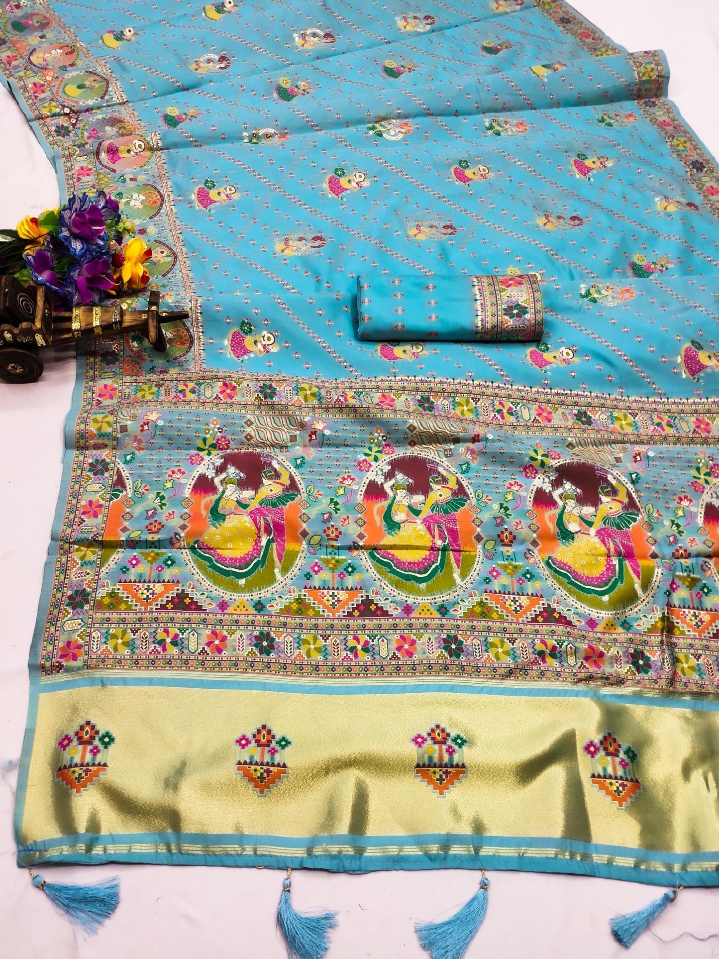 AJ-PASHMINA-3 PREMIUM LICHI PASHMINA SILK SAREE WITH BEAUTIFUL GRAND PALLU WITH JAREE PATTA AND BUTI BLOUSE