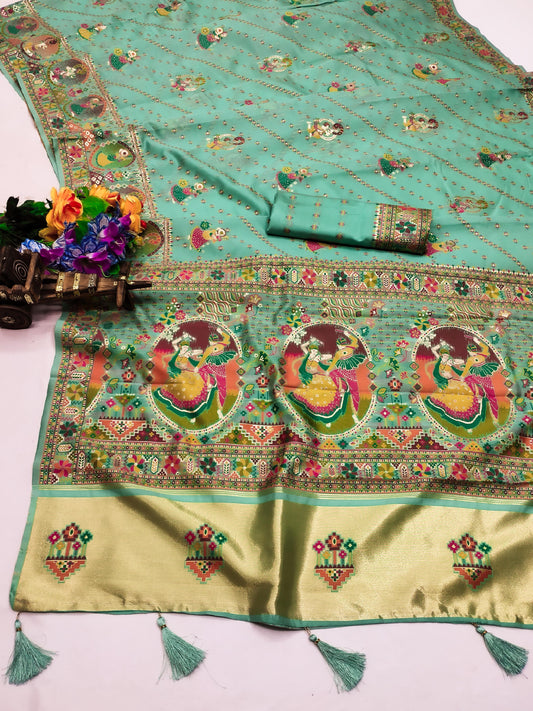 AJ-PASHMINA-3 PREMIUM LICHI PASHMINA SILK SAREE WITH BEAUTIFUL GRAND PALLU WITH JAREE PATTA AND BUTI BLOUSE