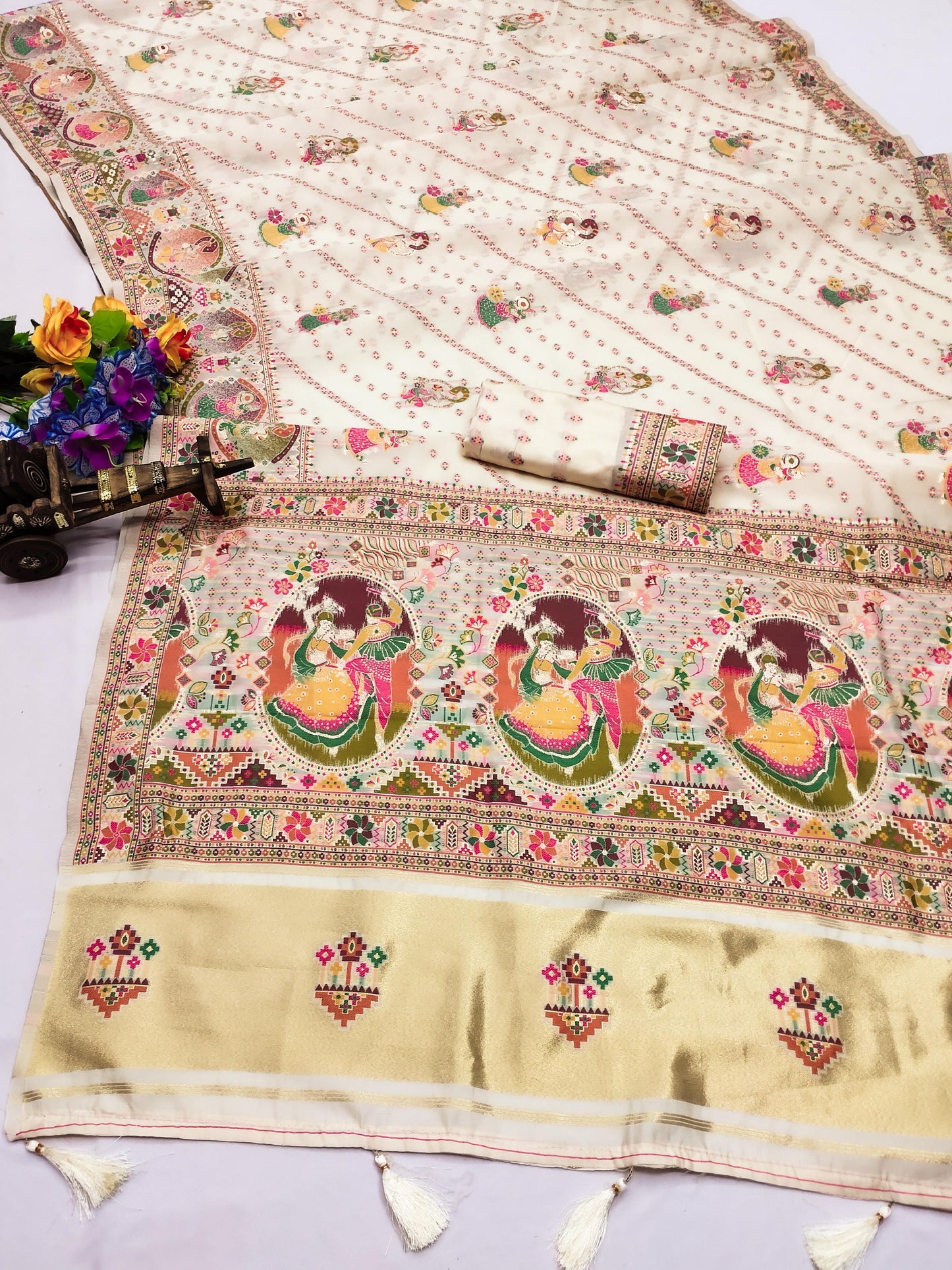 AJ-PASHMINA-3 PREMIUM LICHI PASHMINA SILK SAREE WITH BEAUTIFUL GRAND PALLU WITH JAREE PATTA AND BUTI BLOUSE